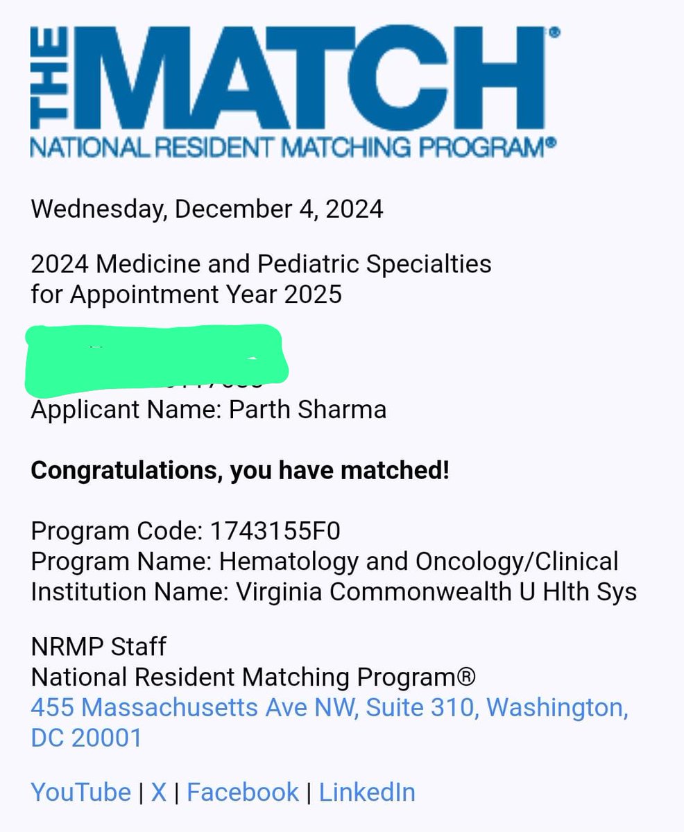 Parth Sharma (@parthdsharma) on Twitter photo Dreams do come true!!! Matched to the Hem-Onc fellowship at <a href="/VCUHealth/">VCU Health</a>, one of the NCI-designated comprehensive cancer centers.
Grateful to my wife <a href="/Priyanka031996/">Priyanka Sharma</a>, family, friends, and mentors at <a href="/umkcIM/">UMKC Internal Medicine Residency Program</a>, <a href="/SLCI_KC/">Saint Luke's Cancer Institute</a>, and <a href="/aiims_newdelhi/">AIIMS, New Delhi 🇮🇳</a>.
<a href="/VCUMassey/">VCU Massey Comprehensive Cancer Center</a>
#Match2025 <a href="/HemOncFellows/">Hem-Onc Fellows Network</a> Dreams do come true!!! Matched to the Hem-Onc fellowship at <a href="/VCUHealth/">VCU Health</a>, one of the NCI-designated comprehensive cancer centers.
Grateful to my wife <a href="/Priyanka031996/">Priyanka Sharma</a>, family, friends, and mentors at <a href="/umkcIM/">UMKC Internal Medicine Residency Program</a>, <a href="/SLCI_KC/">Saint Luke's Cancer Institute</a>, and <a href="/aiims_newdelhi/">AIIMS, New Delhi 🇮🇳</a>.
<a href="/VCUMassey/">VCU Massey Comprehensive Cancer Center</a>
#Match2025 <a href="/HemOncFellows/">Hem-Onc Fellows Network</a>