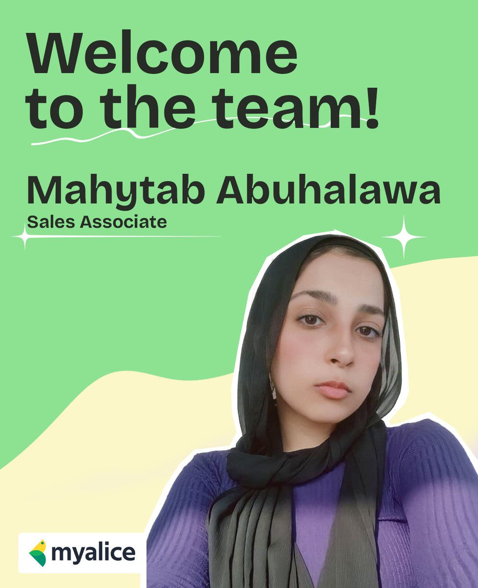 Celebrating growth at MyAlice! 🎉
Huge congrats to Mahytab Abuhalawa for moving from Sales Intern to Sales Associate! ✨
We can't wait to see you continue to shine in your new role! 🙌
#MyAlice #CareerGrowth #TeamSuccess