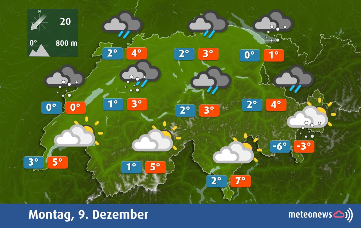 MeteoNewsAG's tweet photo. Auch heute Montag bleibt es mehrheitlich #grau, am ehesten drückt am Genfersee mal die Sonne durch. Dazu gibt es vor allem am Vormittag und entlang der Alpen etwas #Niederschlag mit ab rund 600 m #Flocken. Bei mässiger #Bise ist es recht kalt. Mehr: https://t.co/2lv0pkxXAz (rp) https://t.co/mDkz6Kk0v7