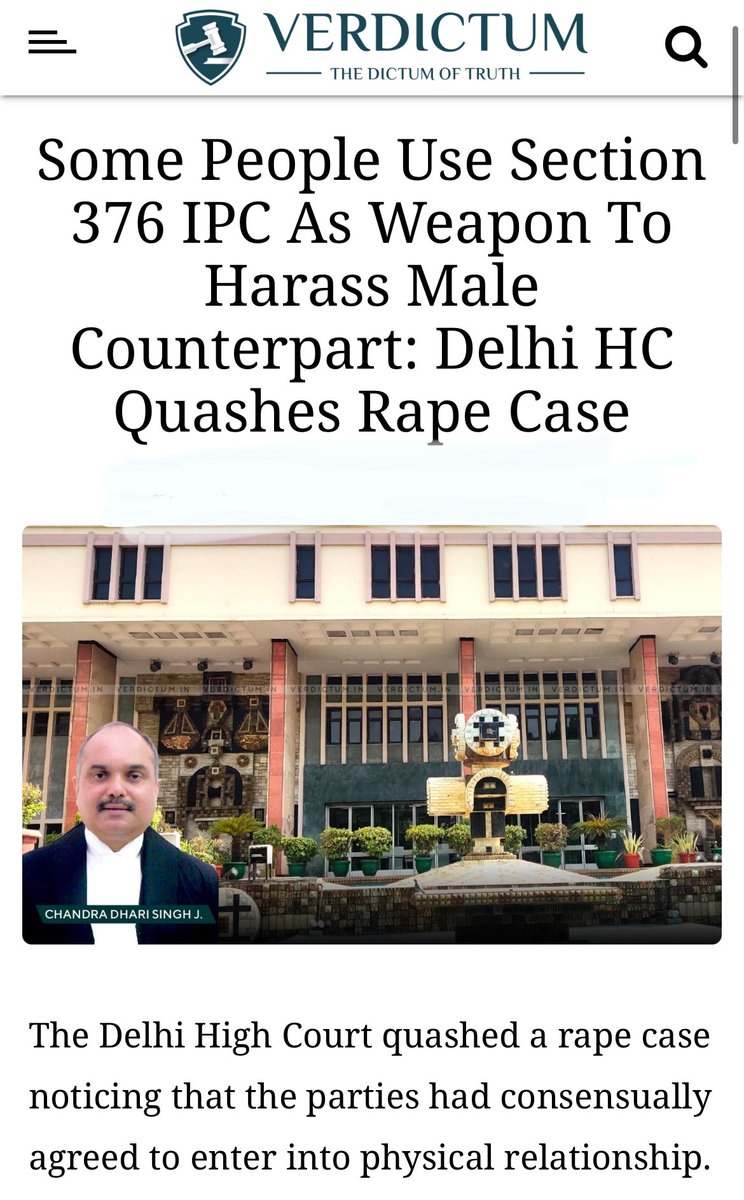 Adv_AnishSahgal's tweet photo. #Delhi #HighCourt #Judgement #LawAndOrder #Legal #Awareness #MenToo #Rightstossed #Righttocompensation #FalseCases 

In a not so rare case, the Delhi High Court has quashed a false rape case filed against a man and quoted,

“Some People Use Section 376 IPC As Weapon To Harass Male Counterpart”.

“The Delhi High Court quashed a rape case noticing that the parties had CONSENSUALLY agreed to enter into physical relationship”.

POLICE don’t register GENUINE cases and grievances these days but rather would want a person booked under false pretence and that person is MADE TO RUN from pillar to post for justice?

#Unpopular #Opinion - What is already known to the public-at-large, perhaps! 

Have the new laws actually made a difference?!? 

Cause Title: Suraj Parkash v. State (Nct of Delhi) & Anr [Neutral Citation: 2024: DHC: 9384]