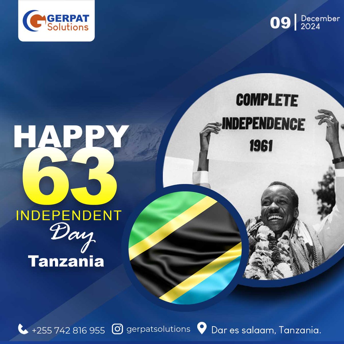 gerpatsolutions's tweet photo. 🇹🇿 Celebrating the spirit of freedom, unity, and resilience! Today, we honor the journey that made Tanzania a proud, independent nation. 🌍✨ Let’s keep building a future rooted in peace and progress. Happy Independence Day! 🎉 #UhuruWaTanzania

#TanzaniaIndependence https://t.co/MjvkD9yU1V