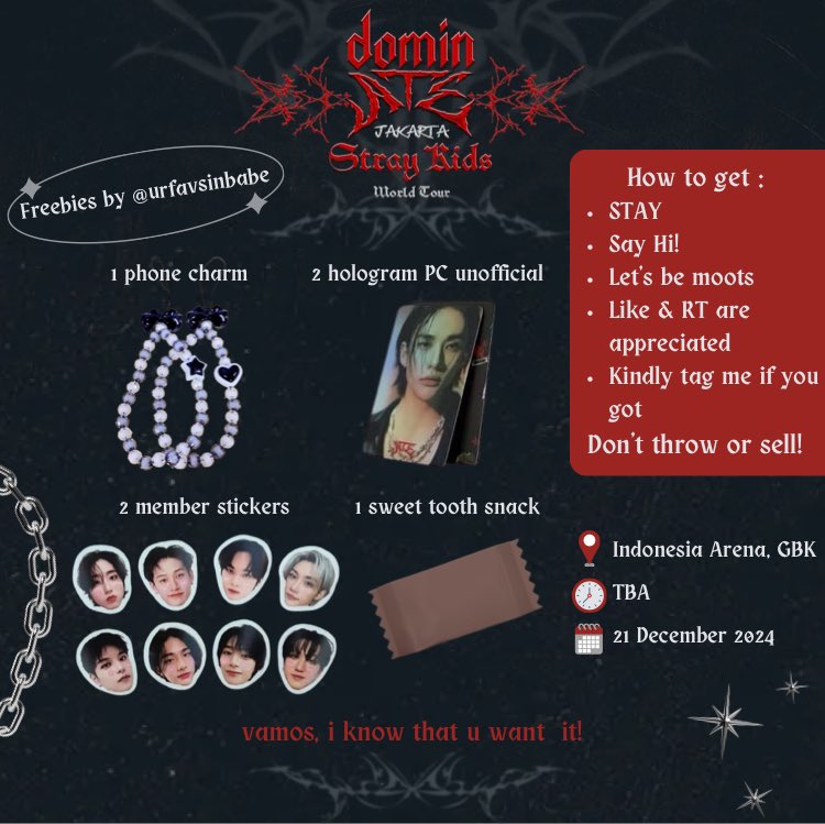 Vamos, i know that you want it💥

Freebies in DominatATE Jakarta by <a href="/urfavsinbabe/">✿ el</a>

📍Indonesia Arena, GBK (detail later)
🕐 TBA
🗓️ 21 December 2024

Let’s be moots
Like &amp; RT are appreciated
Kindly tag me if you got

Don’t throw or sell‼️