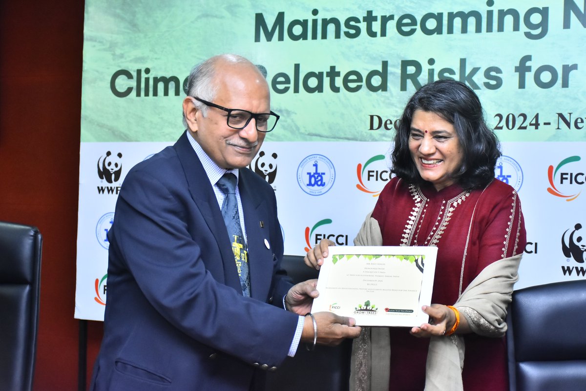 FICCI DG Ms <a href="/jvij1967/">jyoti vij</a> welcomes Mr Gopal Murli Bhagat, Officiating Chief Executive, IBA and Mr Ravi Singh, SG &amp; CEO, WWF India with Green Certificates at the workshop on Mainstreaming Nature and Climate-related Risks for the Finance Sector. 

<a href="/WWF/">WWF</a> <a href="/IBA_org_in/">IBA</a> <a href="/ChiefIba/">IBA_Chief_Executive</a>