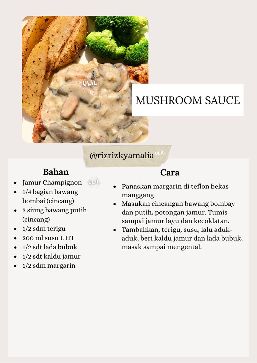 rizrizkyamalia's tweet photo. Chicken Mushroom Sauce (ala aku)  

Aku post lagi resep ini, versi biar bisa disimpan foto resepnya ☺️
Semoga bisa bermanfaat 🥰 https://t.co/LcCVZD6lPs