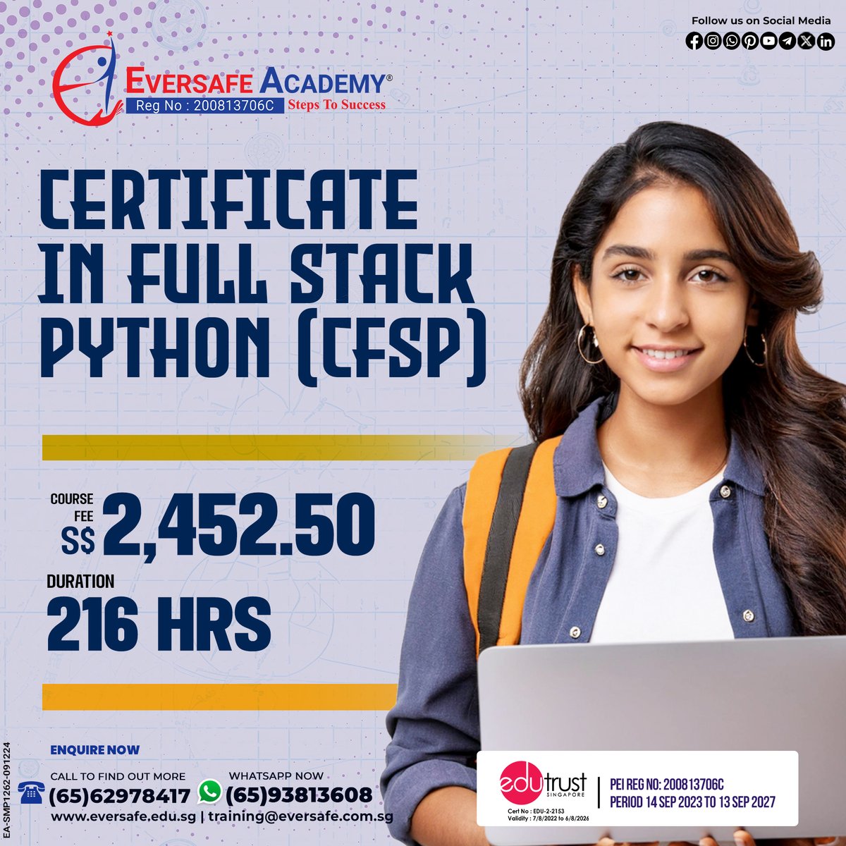 EversafeAcademy's tweet photo. Dream of becoming a Full Stack Developer? 
✅ WhatsApp: 📱 https://t.co/YITxeSaHI0
✅ Call: 📞 +6562978417
✅ Website: 🌐 https://t.co/2GDbGNR2Rx
#FullStackPython #PythonDevelopment #WebDevelopment #LearnPython #FullStackDeveloper #CodingBootcamp #PythonSkills #DjangoDevelopment https://t.co/bFmmyN0K9l
