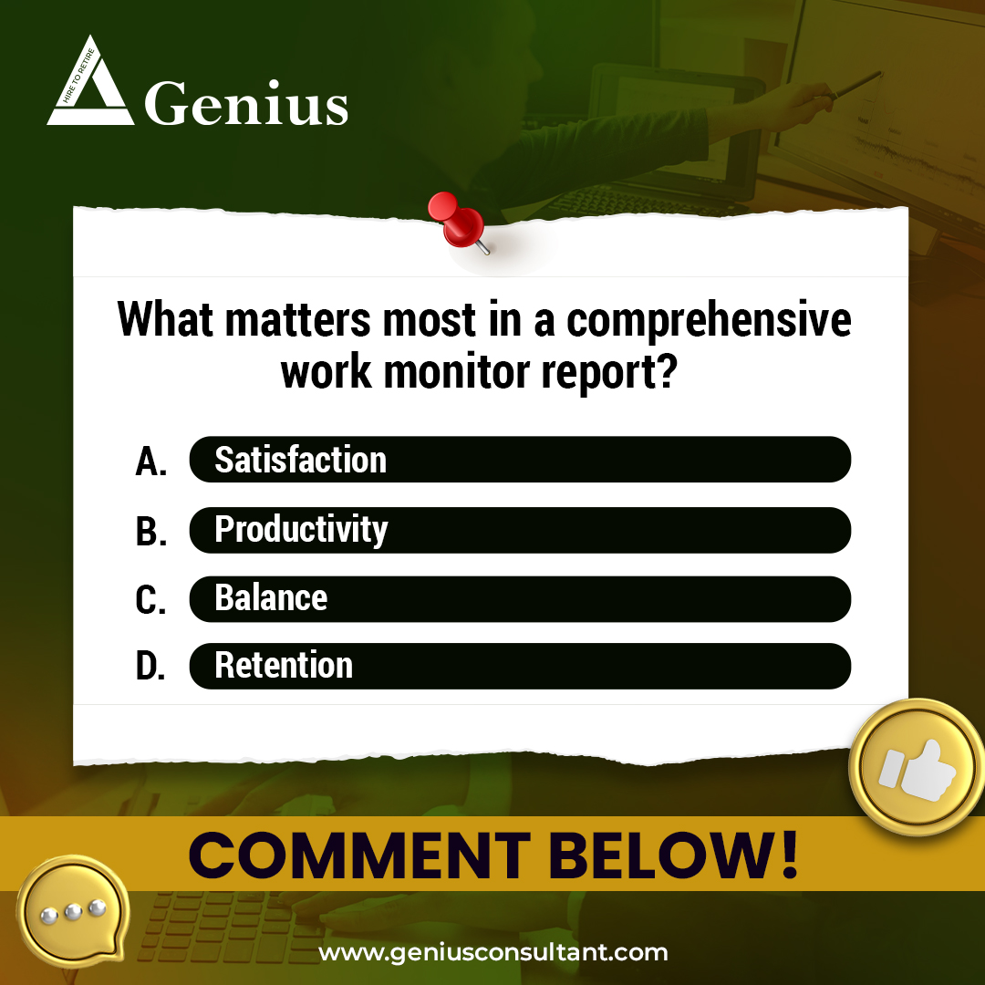 GeniusHRTechLtd's tweet photo. What matters most in a comprehensive work monitor report? Is it satisfaction, productivity, balance, or retention? 

#WorkMonitor #EmployeeSatisfaction #Productivity #WorkLifeBalance #EmployeeRetention #BusinessSuccess #WorkplaceExcellence #GeniusConsultantsLtd https://t.co/7nz6EezJs8