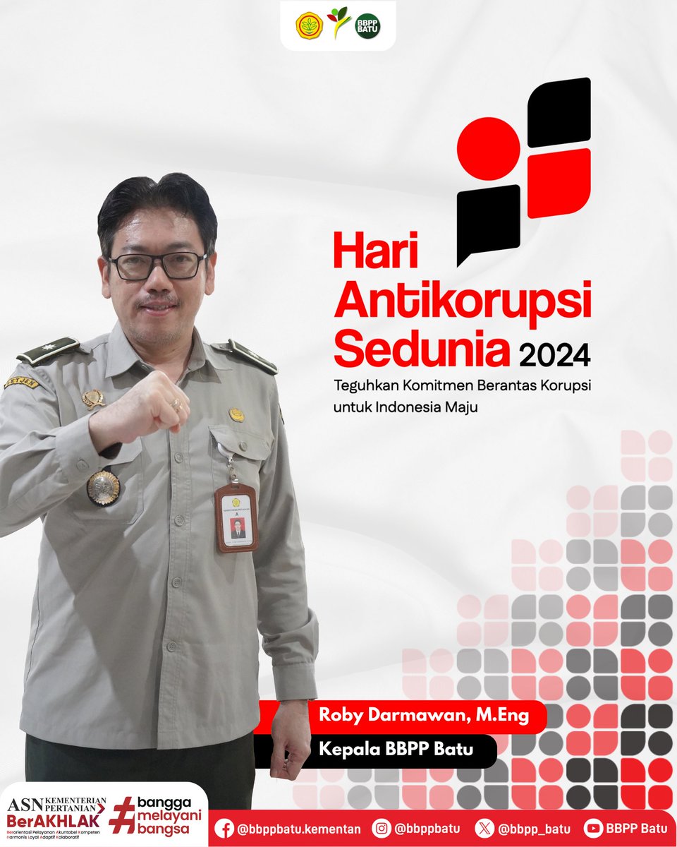 bbpp_batu's tweet photo. Selamat Memperingati Hari Antikorupsi Sedunia 2024!
Bersama kita lawan korupsi, teguhkan komitmen untuk Indonesia bebas korupsi๐ช๐ป
_____
#HAKORDIA2024
#BBPPBatu #BPPSDMP
#KementerianPertanian https://t.co/cAe7CzWGbi