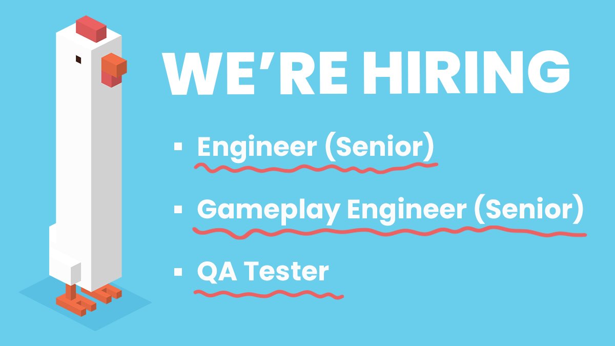 Our team is growing! We have new roles open for Senior Engineer, a Senior Gameplay Engineer and a QA Tester: bit.ly/hw-careers
🧘‍♀️ Flexible workplace
💵 Competitive salary and profit share
🚀 Growth and development opportunities
💗 Fun and supportive team