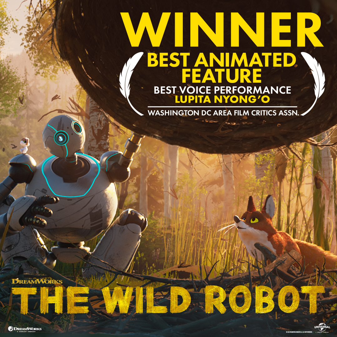 #TheWildRobotMovie wins 2024 Washington Area Film Critics Association <a href="/WAFCA/">WAFCA</a> Awards for Best Animated Feature and Best Voice Performance — Lupita Nyong'o.