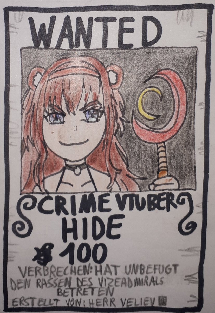 HerrVeliev's tweet photo. WANTED!
Crime VTuber
H für @Hideyoshi94

Verbrechen: Hat unbefugt den Rassen des Vizeadmirals betreten
Belohnung: 100 Berry

#WantedVtuber https://t.co/tnoz4gIzK4