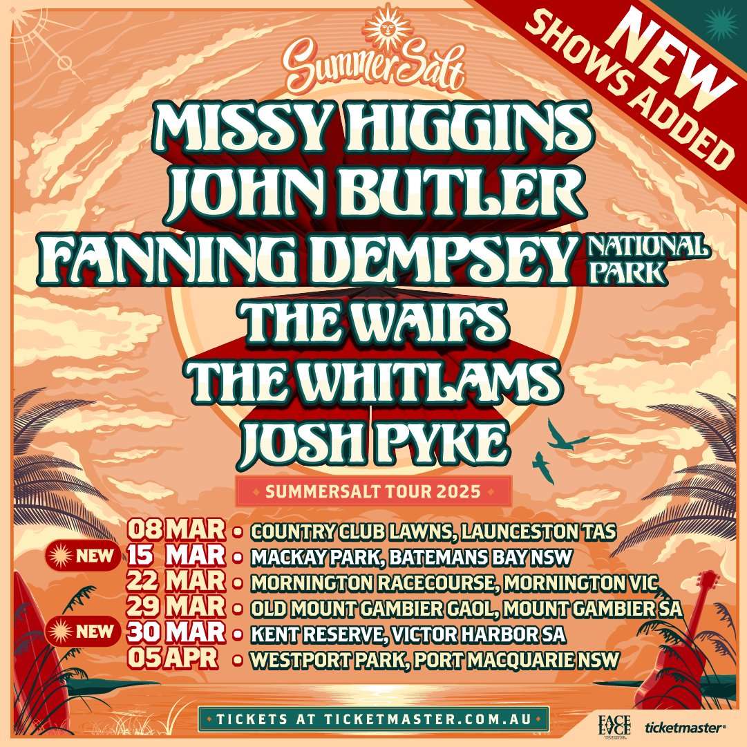 Summersalt festival has added another two dates to this tour! Batemans Bay + Victor Harbor, we are coming your way 💃

Register for presale here: bit.ly/SS25-2Rgst

Tickets on sale to the general public this Thursday Dec 12 at 10am.

See ya there! ❤️
