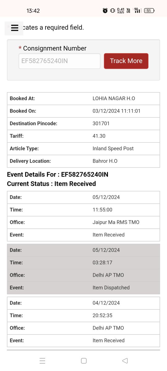 vsg12umt's tweet photo. @IndiaPostOffice  Speed Post (Tracking No. EF582765240IN) is in jaipur from fast 5 days.please insure fast delivery https://t.co/jfz4vZLAhb