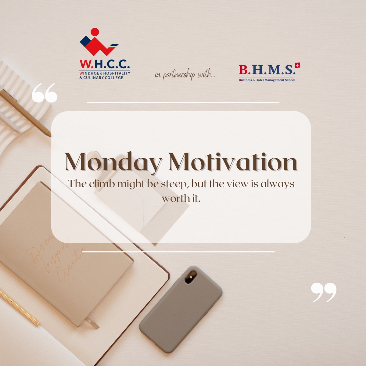 WHCC__'s tweet image. Nothing great ever comes easy, let’s push boundaries and make this week count! 🚀

 #ConquerMonday #MotivationMonday #WHCC #WindhoekHospitalityCollege #Windhoek #Namibia