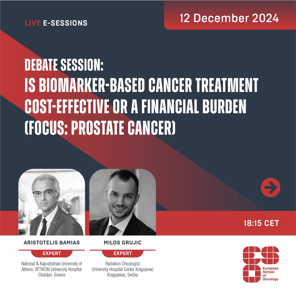 ESOncology's tweet photo. Join our live debate on Thursday, 12 December at 18:15 CET!

Experts: Aristotelis Bamias, @grujicmilos10, Bertrand Tombal
Moderator: Berardino De Bari

👉 https://t.co/G8OePNzQjg

#eESO #12December #ProstateCancer https://t.co/xJXrp6zgKc
