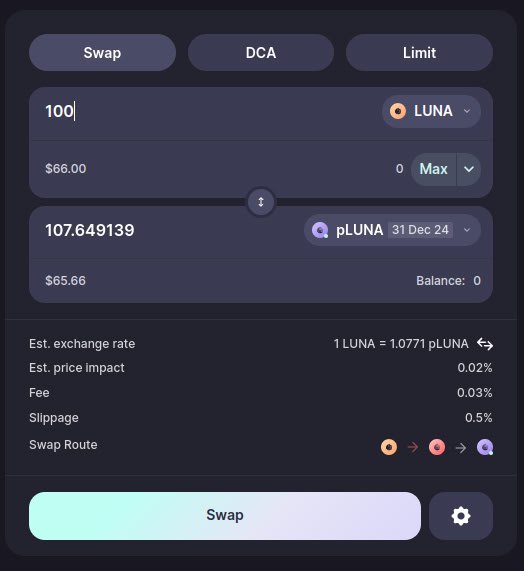 dhermod's tweet image. 🚀 Secure up to 9.23% guaranteed profit in just 3 weeks!

💡 Multiple principal tokens available, each offering a guaranteed profit at maturity:

✅ stTIA: Earn 9.23%
✅ Luna: Earn 7.64%
✅ Atom: Earn 5.59%
...and more!

Act now to lock in your gains! 🔒✨

#PRYZM #PassiveIncome