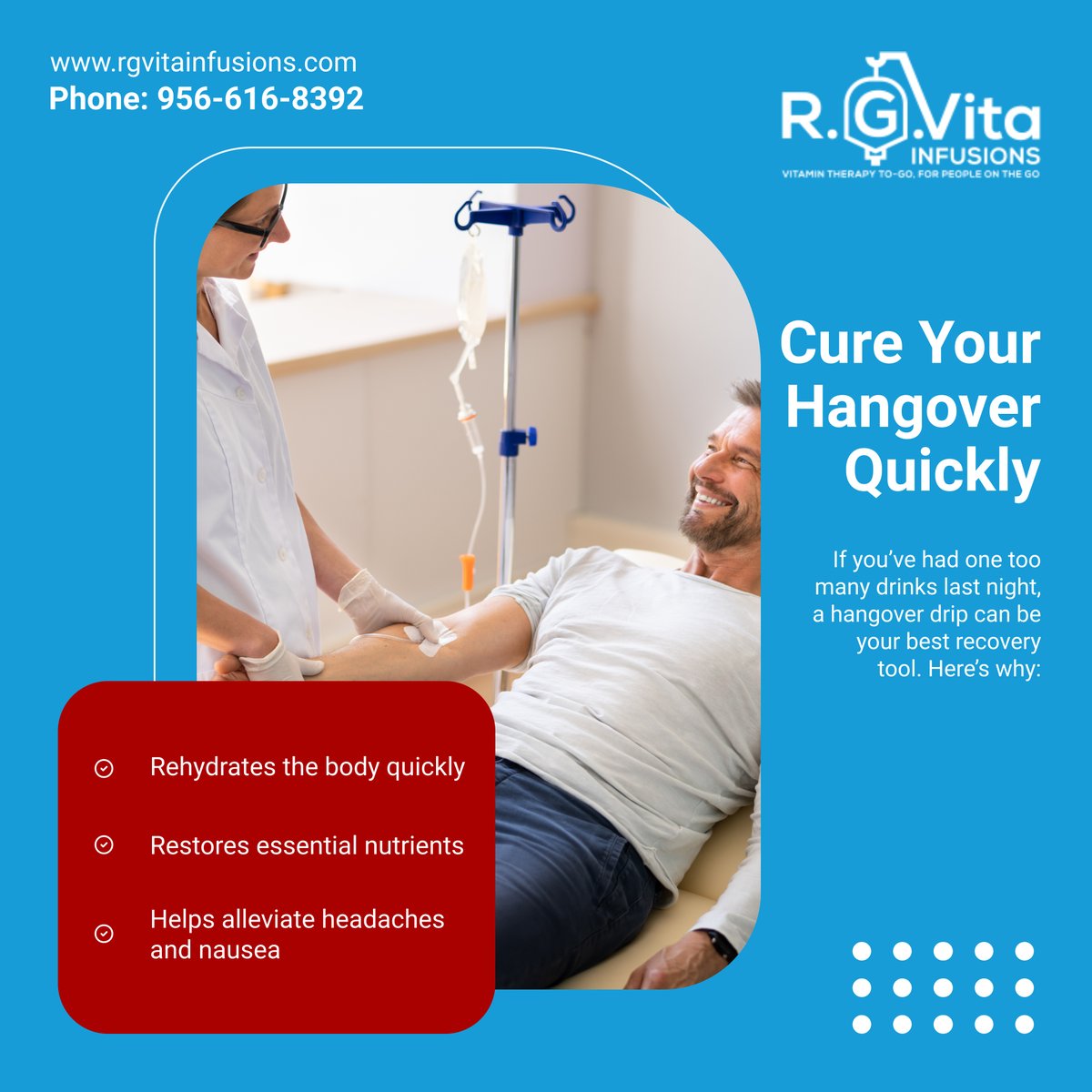 soul_touch00's tweet photo. The next time you’re feeling the aftermath of a night out, a hangover drip might be just what you need. Get back on your feet and feel your best!

#HangoverRecovery #RioGrandeValleyTexas #MobileIVTherapy #HeadacheRelief #NauseaRelief https://t.co/oDpURdSBZT