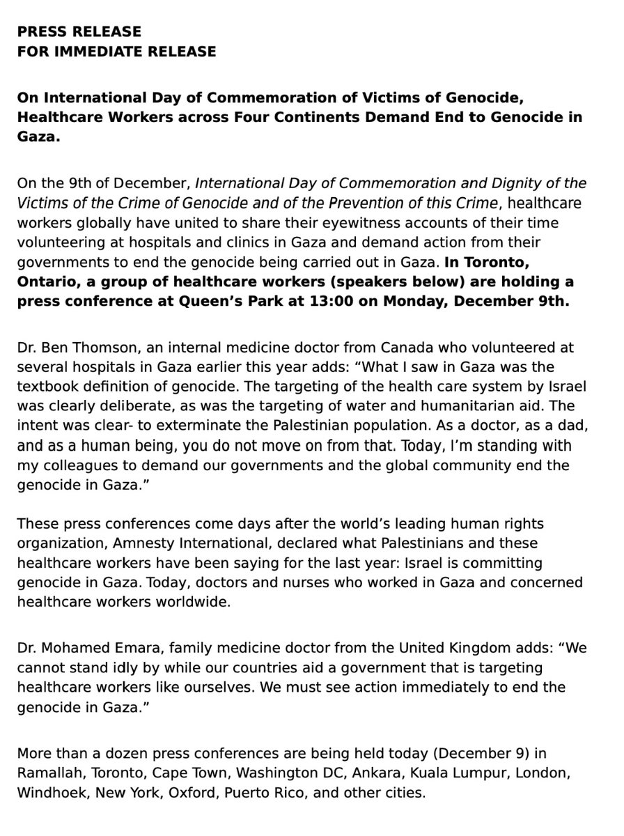 BenNephrology's tweet photo. Toronto ๐จ๐ฆ #EyeWitnessGaza Press Conference
End ๐ฎ๐ฑ genocide in Gaza
December 9, 1PM Queen's Park https://t.co/SqLOsyO5U1