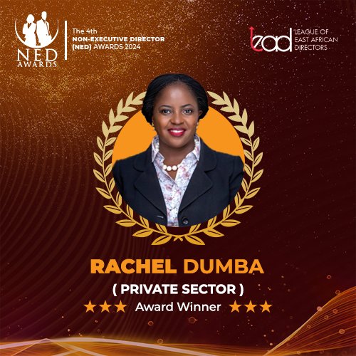 🌟Congrats to Rachel Dumba, Private Sector Award Winner at the 4th NED Awards 2024! 🏆 Your leadership inspires excellence in corporate governance.

Organized by the League of East African Directors. 

#NEDAwards2024 #Leadership #CorporateGovernance #CelebratingExcellence