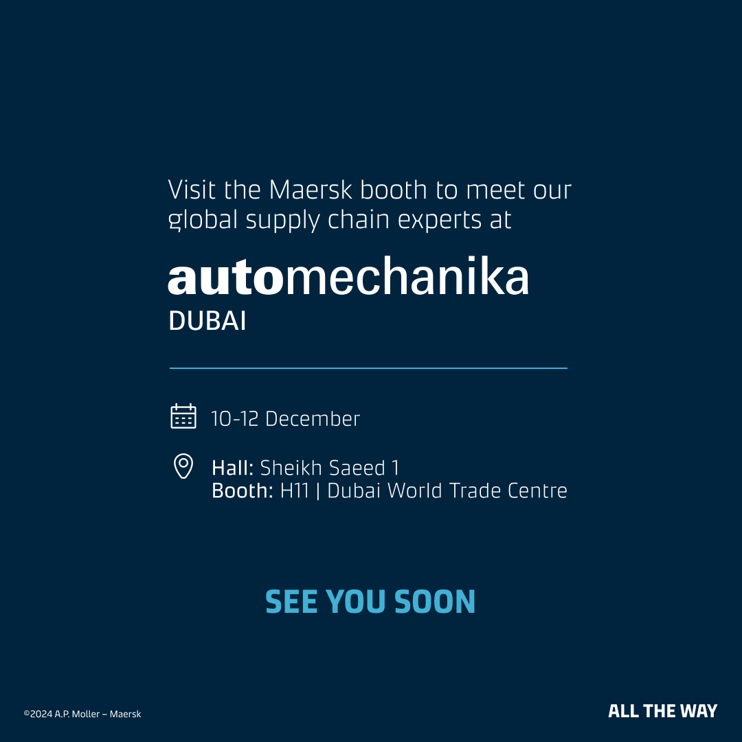 Innovation is driving the future of #automotive supply chains. Join us at #Automechanika #Dubai at the Maersk booth S1-H11, Dubai World Trade Centre, 10-12 December, &amp; explore resilient supply chain solutions. We look forward to meeting you! Book Meeting: spkl.io/6010fZ07y
