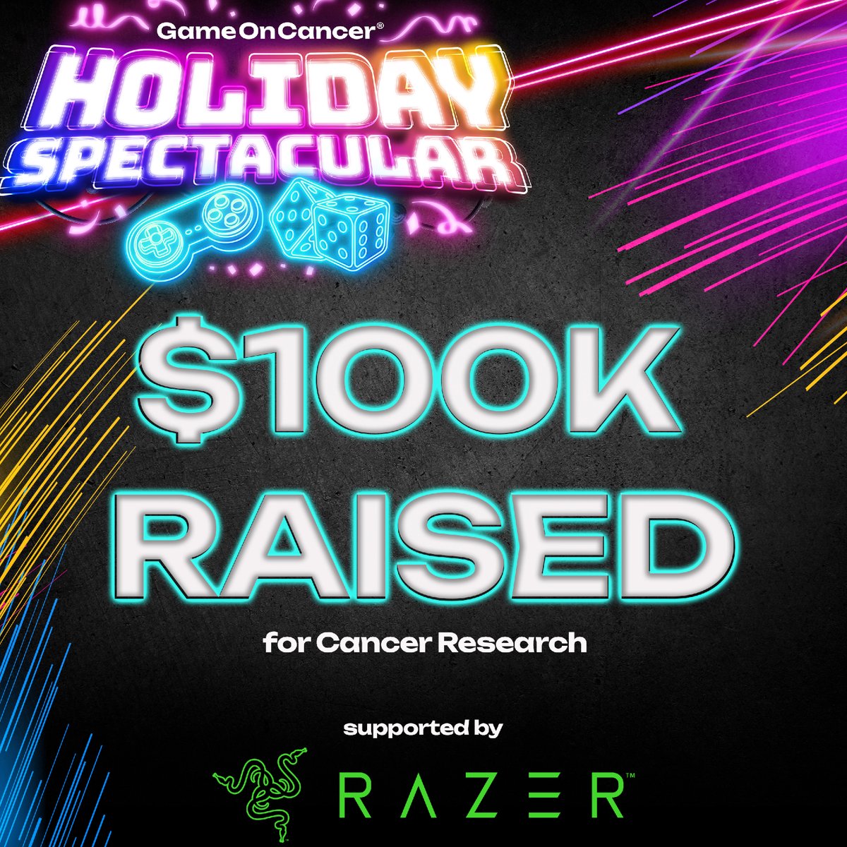 GameOn_Cancer's tweet photo. THIS. IS. HUGE! 🤩

You've helped us raise $100K for ground-breaking cancer research! 🫶 Thank you to all our incredible #HolSpec2024 fundraisers and donors - you've all made hitting this goal possible, and we can't express our gratitude enough! 💜 https://t.co/qPokjsPm9V