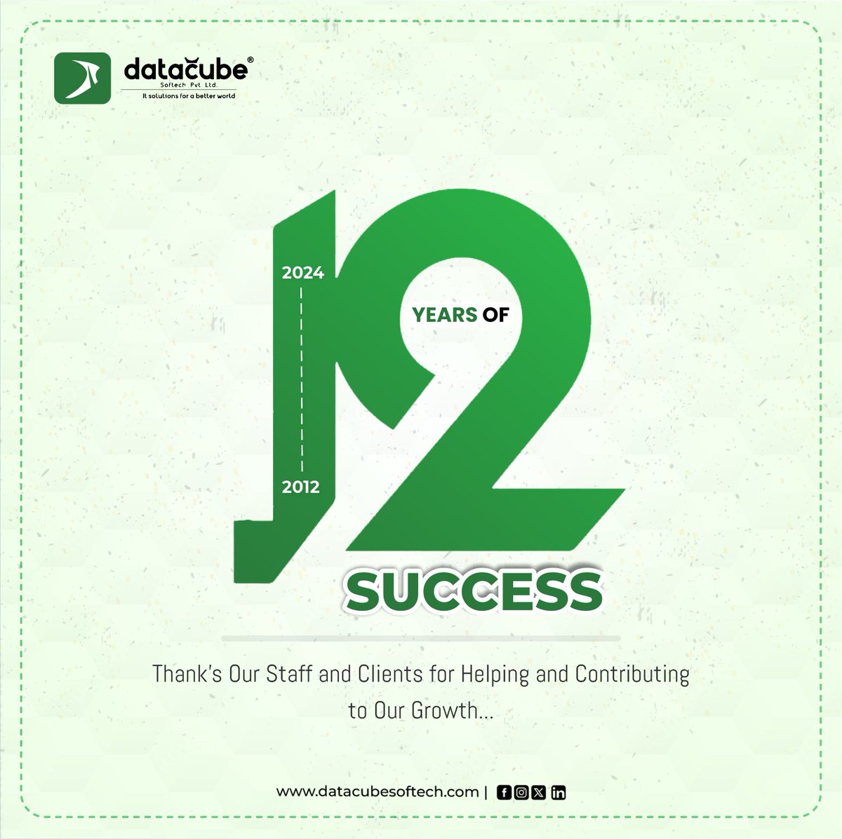 datacubesoftech's tweet photo. 🎉 Cheers to 12 Amazing Years! 🎉

What a journey it has been! Twelve years of innovation, collaboration, and success—none of this would have been possible without our incredible clients and an extraordinary team.
✨A special shoutout to Pravendra Sir &amp; Rajendra Sir! ✨ https://t.co/taib0LivXm