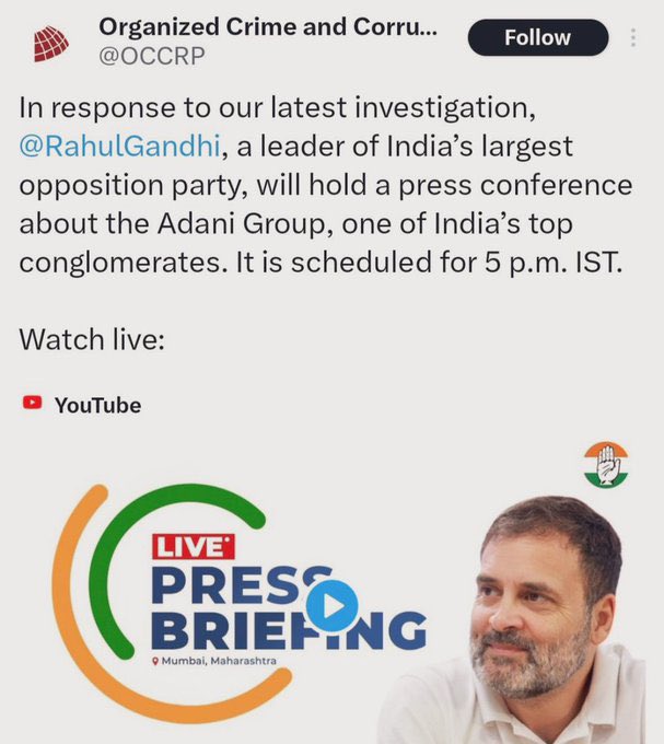 thehawkeyex's tweet photo. USAID > OCCRP > Rahul Gandhi

In sequence, full circle. https://t.co/S13HOo4NZ8