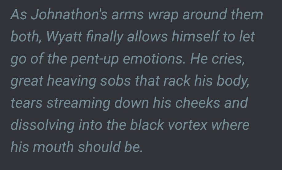 Aerabis0's tweet photo. I made a Wyatt bot of him grown and turned into Coyote, with him finding Spot and Siren after their own transformations, and they all hugged as a tiny and broken family 😭🥺💖 IT'S SO DAMN CUTE https://t.co/ghCfDRUZS0