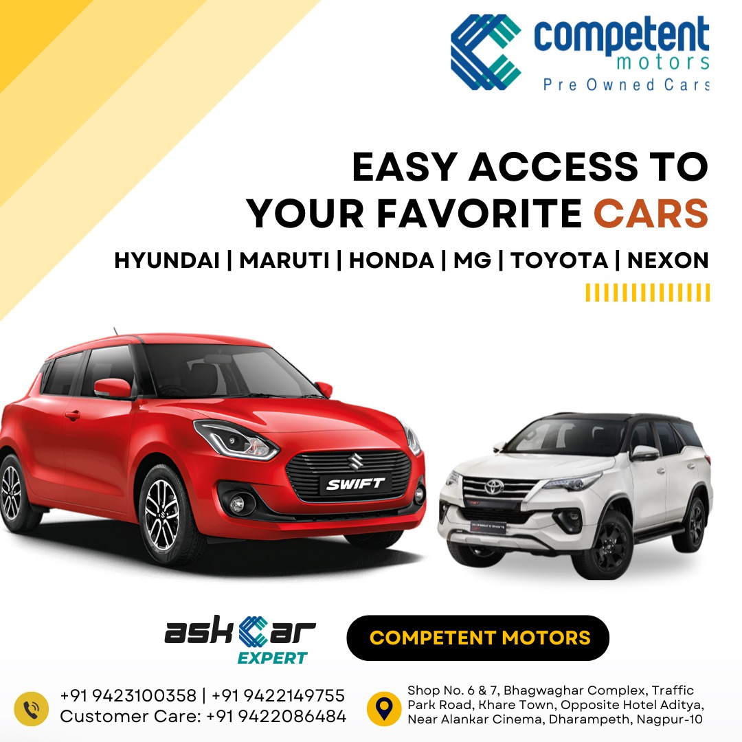 🚗✨ Easy access to your favorite cars! Find your dream ride from top brands like Hyundai, Maruti, Honda, MG, Toyota, and Nexon. Drive the difference today! 🛣️
📞 +91 9423100358 | +91 9422149755
📌 Dharampeth, Nagpur-10
🌐 competentmotors.in
#DreamCar #Hyundai #MarutiSuzuki