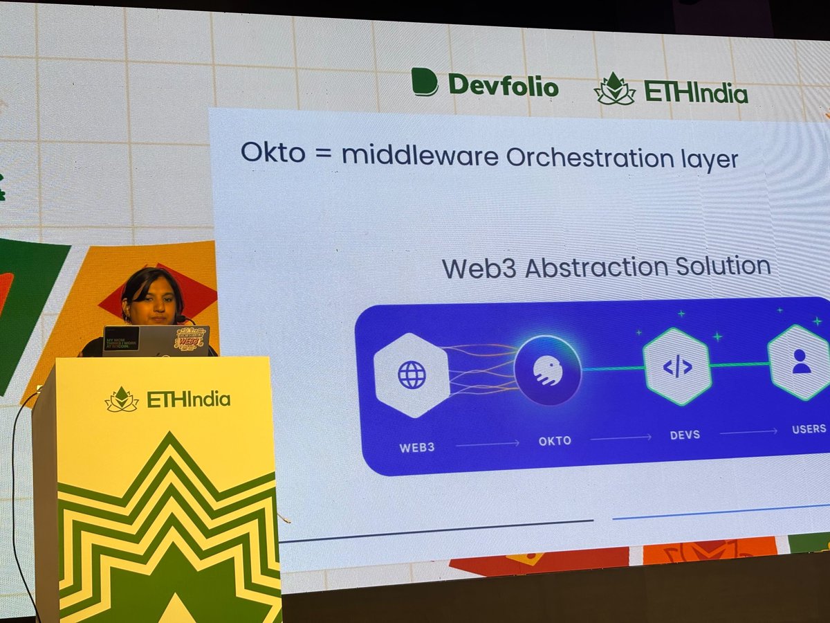 okto_web3's tweet image. What an incredible time at #ETHIndia 🙌
Big thanks to everyone who stopped by our booth to learn about chain abstraction and snagged some Okto swag. The energy from the dev community was unreal! Looking forward to seeing what you all build 🚀