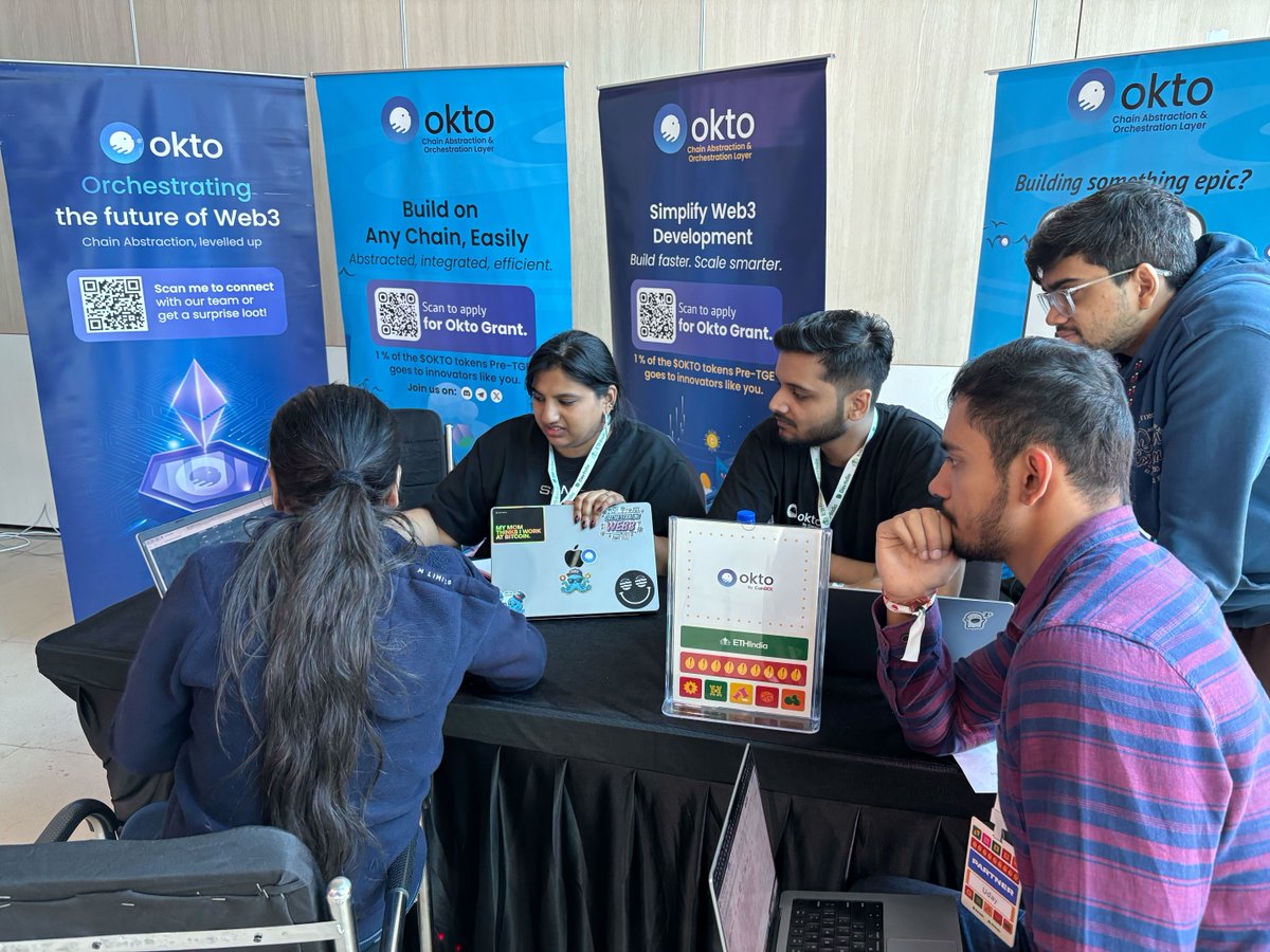 okto_web3's tweet image. What an incredible time at #ETHIndia 🙌
Big thanks to everyone who stopped by our booth to learn about chain abstraction and snagged some Okto swag. The energy from the dev community was unreal! Looking forward to seeing what you all build 🚀