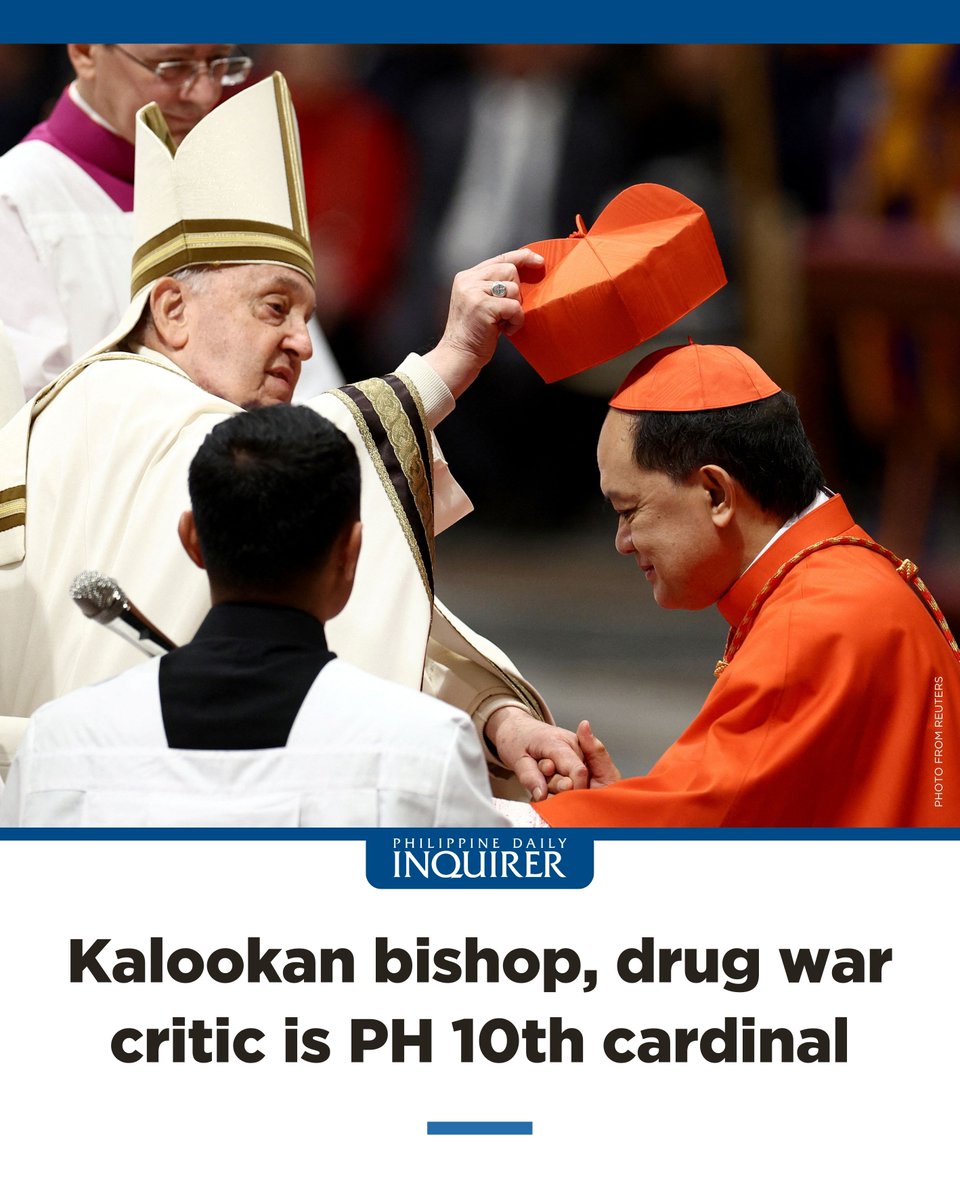 phildailyinq's tweet photo. Kalookan bishop, drug war critic is PH 10th cardinal
Get your daily paper delivered for only P20/day: https://t.co/d2AtaPol5t
#PhilippineDailyInquirer #INQPlus #CBCP #CardinalAmboDavid #NewsPH
๐ท Photo from Reuters https://t.co/5we3EpWC0U