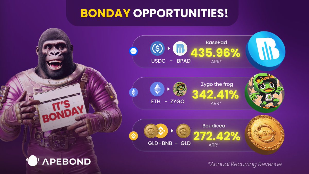 ApeBond's tweet photo. What's up, fam? Happy 🅱️onday! 🔥 Kickstart your week with these amazing opportunities and set yourself up for success! 💪✨

🚀 @BasePad_Fi https://t.co/lHeDqG685y
🐸 @ZygoFrog https://t.co/U8L6IShLfq
⚔️ @Boudicea_game https://t.co/ZFVgLKk2ka https://t.co/X8R3QkXKCz