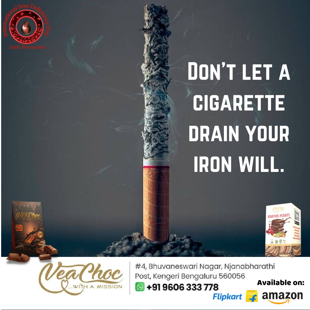 veachoc's tweet photo. 🚭 Don’t Let a Cigarette Drain Your Iron Will! 🩸

Boost your iron levels with Veachoc Iron Chocolates and make every choice count. 💪🍫

📞 Order Now: +91 96063 33778
🛒 Available on Flipkart &amp; Amazon

#QuitSmoking #HealthyChoices #IronHealth #StayHealthy #Veachoc #IronPartner https://t.co/9pTHtnwipb