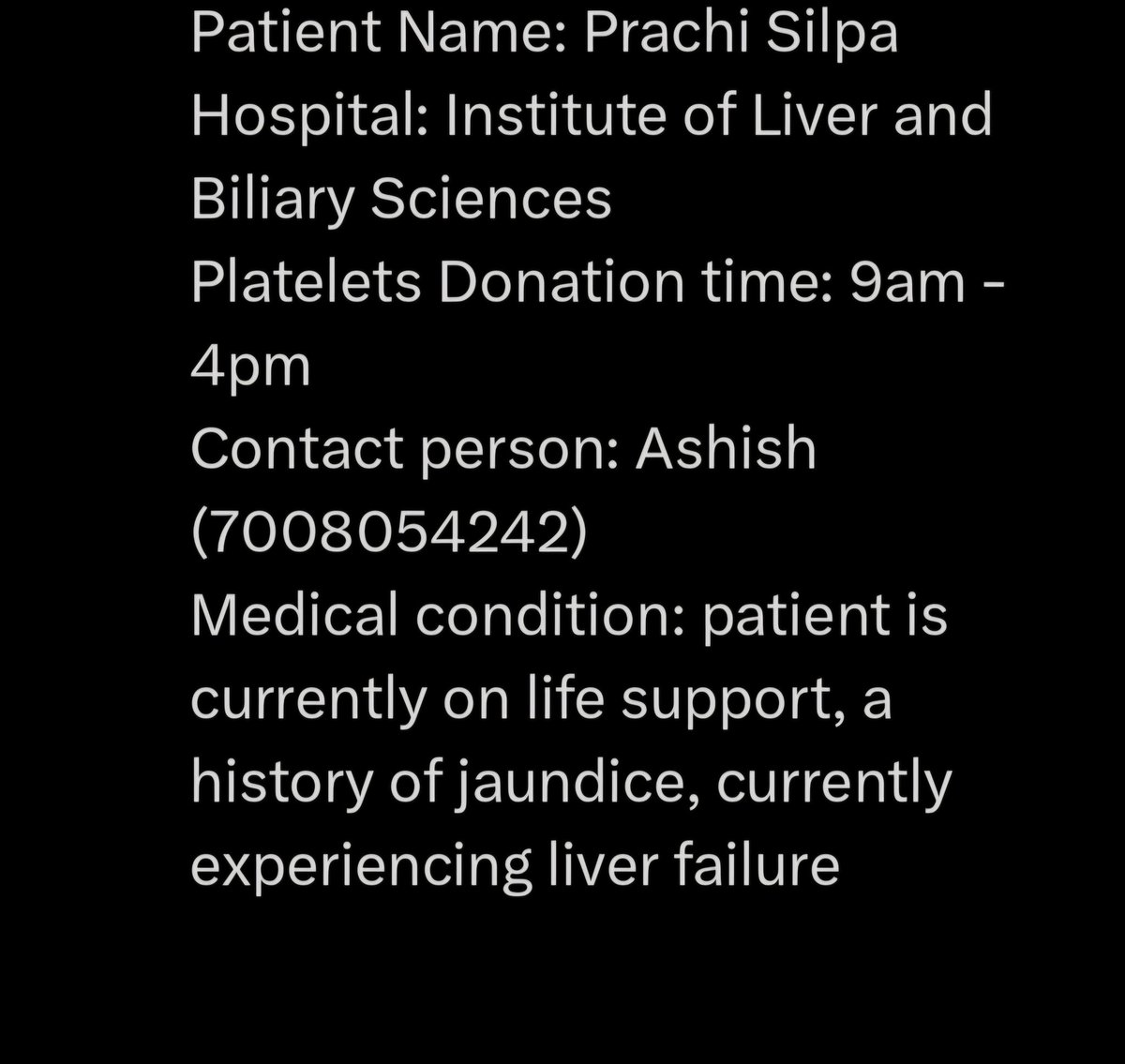 Amir Siddiqui (@aligamirsidd) on Twitter photo Platelets Donation time: 9am - 4pm
Contact person: Ashish (7008054242)
<a href="/BloodDonorsIn/">Blood Donors India</a>
<a href="/HEROSFoundation/">Donate Blood Save Lives ❤️🇮🇳</a>
<a href="/Blood4Help/">Blood4Help</a> <a href="/ShyamMeeraSingh/">Shyam Meera Singh</a> <a href="/Ashok_Kashmir/">Ashok Kumar Pandey अशोक اشوک</a> <a href="/TajinderBagga/">Tajinder Bagga</a> <a href="/SanjayAzadSln/">Sanjay Singh AAP</a> <a href="/TheNiteshSingh/">Nitesh Singh</a> <a href="/MujtabaAasif/">Aasif Mujtaba</a> <a href="/FahadZirarAhmad/">Fahad Ahmad</a> <a href="/MaskoorUsmani/">Dr. Maskoor Usmani</a>
Please share Platelets Donation time: 9am - 4pm
Contact person: Ashish (7008054242)
<a href="/BloodDonorsIn/">Blood Donors India</a>
<a href="/HEROSFoundation/">Donate Blood Save Lives ❤️🇮🇳</a>
<a href="/Blood4Help/">Blood4Help</a> <a href="/ShyamMeeraSingh/">Shyam Meera Singh</a> <a href="/Ashok_Kashmir/">Ashok Kumar Pandey अशोक اشوک</a> <a href="/TajinderBagga/">Tajinder Bagga</a> <a href="/SanjayAzadSln/">Sanjay Singh AAP</a> <a href="/TheNiteshSingh/">Nitesh Singh</a> <a href="/MujtabaAasif/">Aasif Mujtaba</a> <a href="/FahadZirarAhmad/">Fahad Ahmad</a> <a href="/MaskoorUsmani/">Dr. Maskoor Usmani</a>
Please share