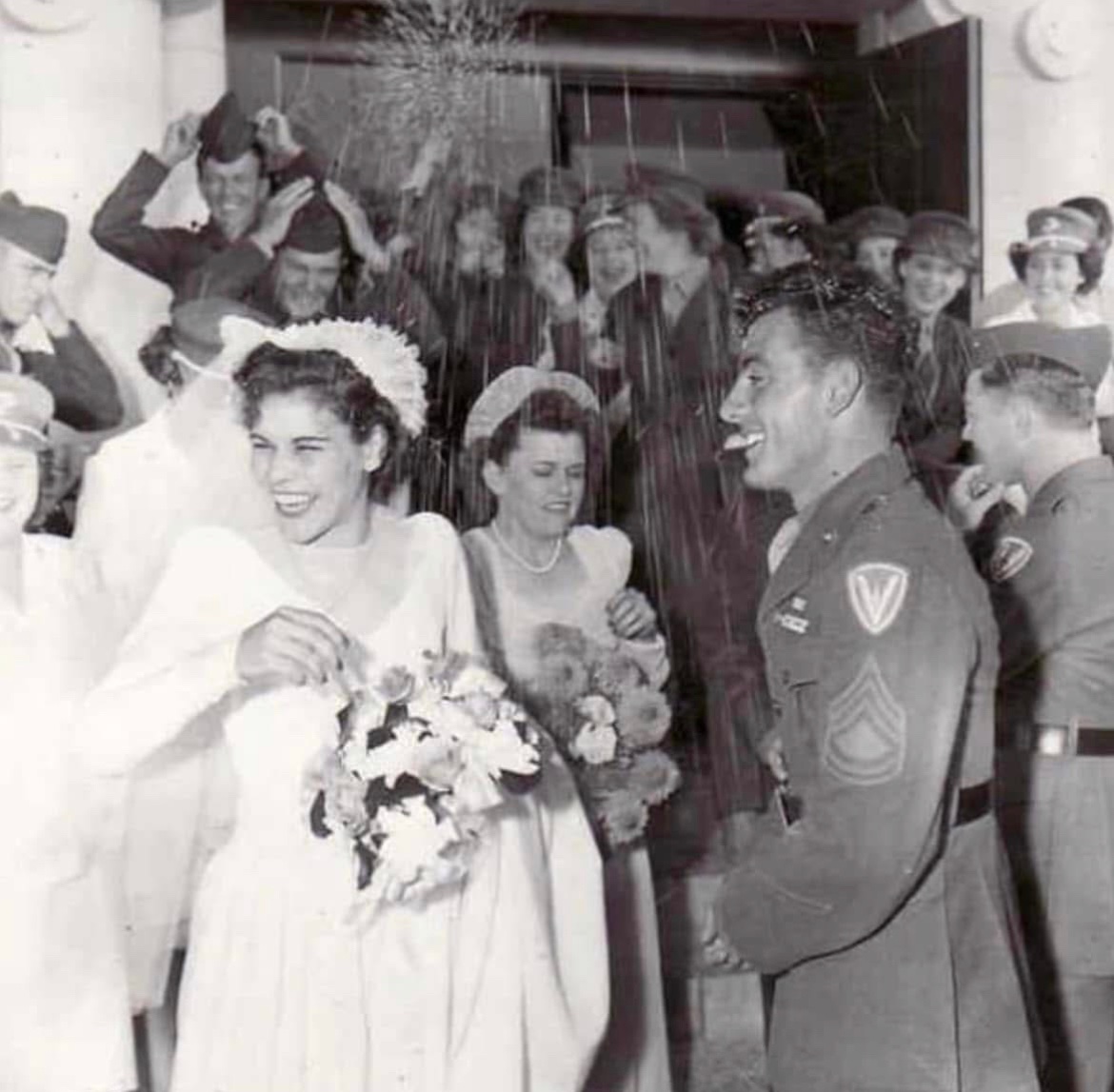 81 years ago today, Marine Gunnery Sgt. John Basilone at his wedding with his bride and fellow Marine, Sgt. Lena Riggi. 🪖

Tragically, Basilone would be killed in the fighting on Iwo Jima less than one year later. 🪦