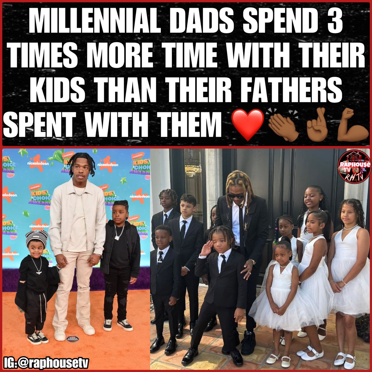 raphousetv2's tweet photo. Millennial Dads Spend 3 Times More Time With Their Kids Than Their Fathers Spent With Them. https://t.co/VeidDLS9w8