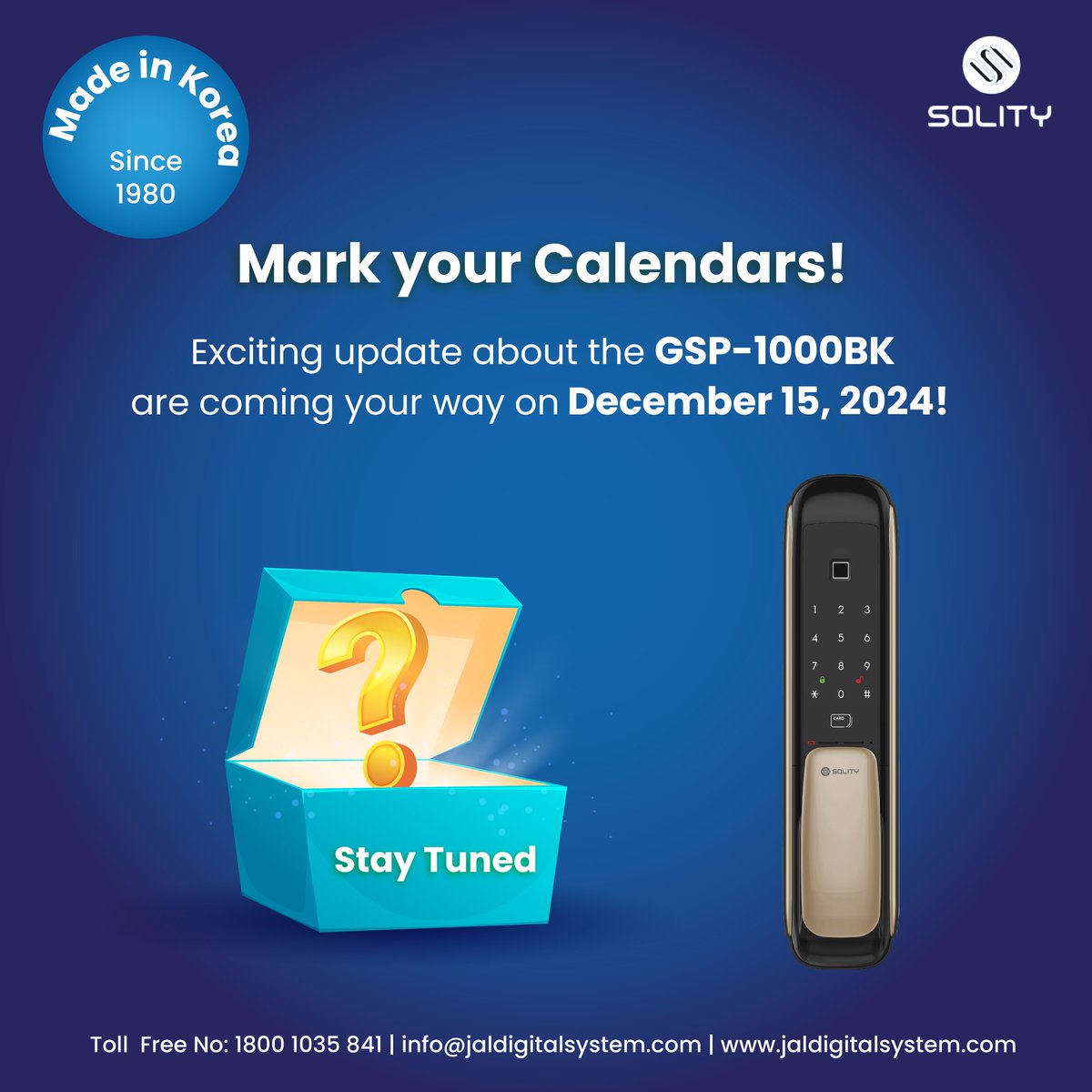 DigitalJal's tweet image. 🚨 Something BIG is coming! 🚪✨
Mark your Calendars 📅 – December 15 is the day we unveil a game-changing news for the GSP-1000BK! 🔒
🎉 Stay tuned for the ultimate blend of innovation, security, and style. Trust us, you don’t want to miss this! 👀
🔑 #LoadingSoon...
#Solity