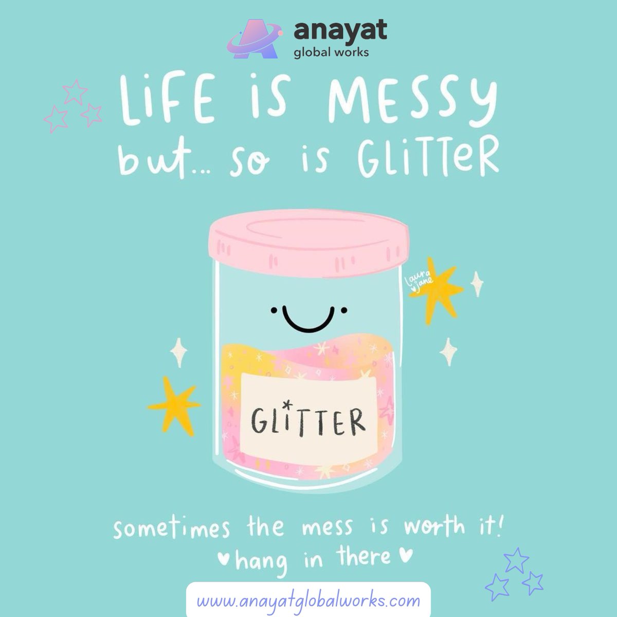 anayatglobal's tweet photo. 🌟Messy life, glittery vibes! Remember, the mess is temporary, but the sparkle is forever!🌟 #PositiveVibes #MentalHealthAwareness #GlitterLove
#LifeIsMessy #GlitteryVibes #SelfCareSunday #PositiveAffirmations #MentalHealthAwareness #BeautifulMess #anayatglobalworks https://t.co/eduApcNIlf