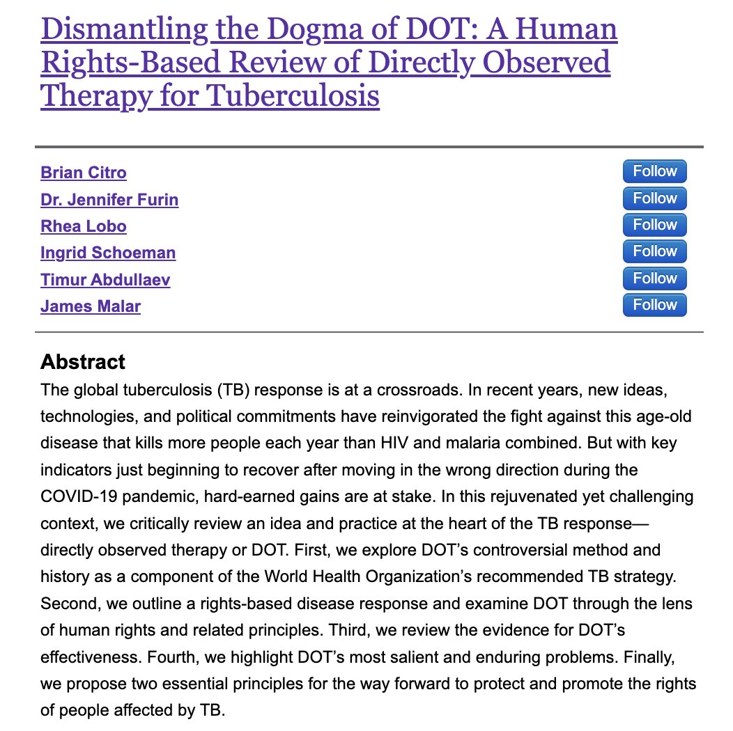 TBProof (@tbproof) on Twitter photo TB kills more people yearly than HIV & malaria combined. <a href="/ingridsuidA/">Ingrid Schoeman</a> co-authored a must-read article rethinking Directly Observed Therapy (DOT) through a rights-based lens. Thank you, <a href="/Ptisile/">Phumeza Tisile π³οΈβπ</a>, for advocating on this globally! Read it here: scholarlycommons.law.northwestern.edu/njihr/vol23/isβ¦ TB kills more people yearly than HIV & malaria combined. <a href="/ingridsuidA/">Ingrid Schoeman</a> co-authored a must-read article rethinking Directly Observed Therapy (DOT) through a rights-based lens. Thank you, <a href="/Ptisile/">Phumeza Tisile π³οΈβπ</a>, for advocating on this globally! Read it here: scholarlycommons.law.northwestern.edu/njihr/vol23/isβ¦