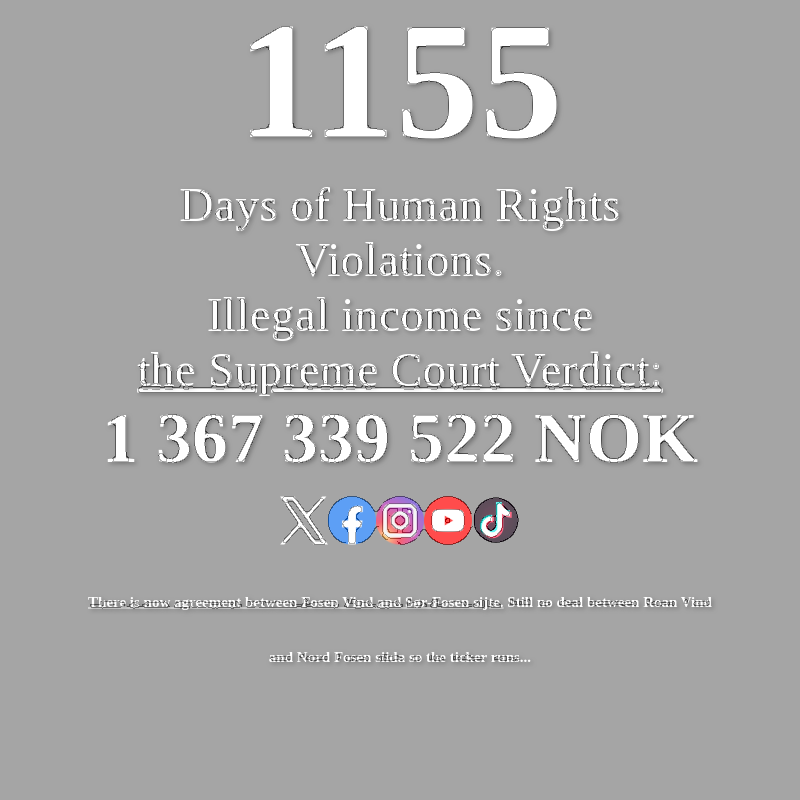 FosenTicker's tweet photo. 1155 days and counting!
Respecting the law and human rights means removing the wind turbines in Fosen, @Statkraft. Let's get to work. #Fosen #RespectTheLaw #JusticeOverMoney
https://t.co/Js6dP3f5TM
https://t.co/HMndLXqoO0 https://t.co/6iflQx4Dcf