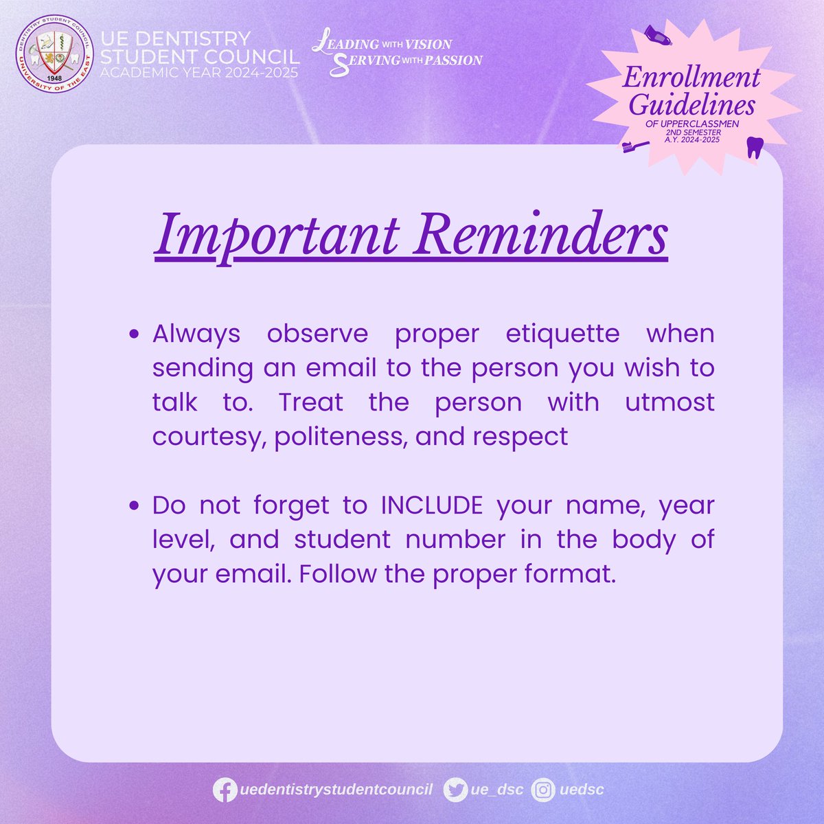UE_DSC's tweet photo. Please read the enrollment guidelines carefully. For any questions or concerns, you may communicate directly with your respective batch representatives. https://t.co/iWUHwll9Ej