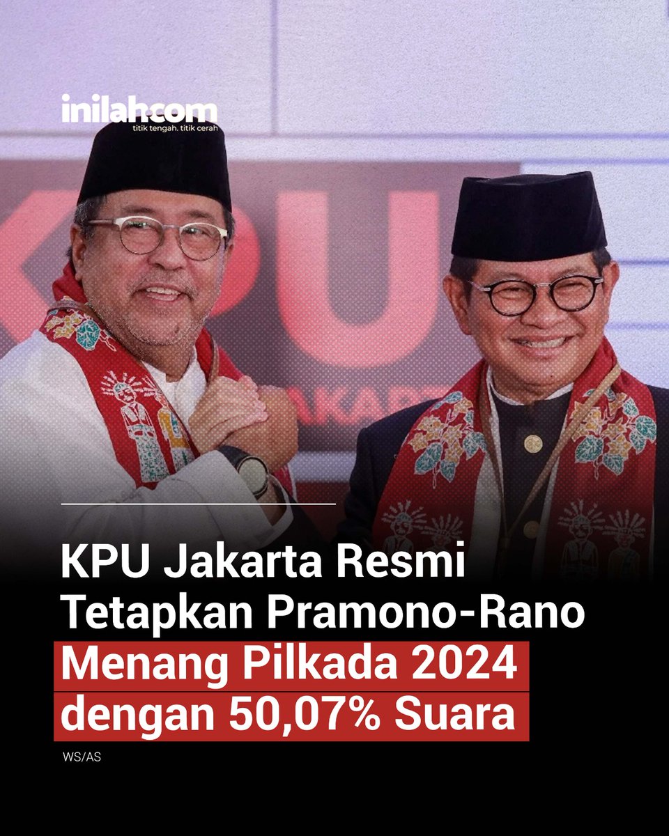 BosPurwa's tweet photo. KILAS BALIK PILKADA JAKARTA

- Ridwan Kamil menyatakan diri maju pilkada karena ada jaminan dari KIM plus yang memborong hampir semua partai. Ini diduga sebagai persekongkolan jahat, kongkalikong menjegal Anies supaya tidak bisa maju pilkada.

- KIM plus tidak memberikan ruang bagi partai tersisa yang tidak gabung kedalam barisan mereka untuk bisa memenuhi threshold 20%.

- Walhasil diprediksi RK-SUS jadi calon tunggal melawan kotak kosong, tapi via Dasco dari Gerindra menjamin pilkada Jakarta tidak akan melawan kotak kosong.

- Calon independen Dharma-Kun yang tadinya  tidak lolos, menjadi lolos di KPU walau pun banyak kontroversi.

- Tiba-tiba MK mengabulkan permohonan Partai Buruh dan Partai Gelora untuk sebagian terkait ambang batas pencalonan kepala daerah bagi partai politik atau gabungan partai politik peserta pemilu harus memeroleh suara sah paling sedikit 7,5% untuk pilkada Jakarta

- Sehari setelah keputusan MK, gak ada hujan gak ada angin DPR berencana melakukan revisi UU Pilkada yang akan membatalkan keputusan MK

- Timbul reaksi penolakan publik yang masif, sentimen negatif atas rencana revisi UU pilkada membuncah, aksi PERINGATAN DARURAT menjalar ke seantero negeri

- Revisi UU pilkada pun akhirnya BATAL

- PDIP diuntungkan dengan adanya keputusan MK dan pembatalan revisi UU pilkada itu.

- Rencana KIM plus menyapu seluruh pilkada GAGAL TOTAL, semua daerah mengalami perubahan signifikan dengan adanya variasi calon walaupun masih terbatas, demokrasi sedikit terselamatkan, tidak dimonopoli satu pihak ato golongan.

- Tapi dominasi KIM plus masih ada walau tidak sepenuhnya seragam lagi di seluruh Indonesia. Keberadaan KIM plus ini tetap memberikan sedikit pilihan bagi rakyat, ini faktor utama yang menyebabkan tingkat partisipasi rendah. Masyarakat terlanjur muak dan mules dgn pilkada.

-PILKADA BUKAN LAGI PESTA RAKYAT TAPI PESTA ELIT PARTAI, yang disinyalir memaksakan keinginan mereka kepada rakyat bukan sebaliknya menyerap aspirasi rakyat.

- Jakarta sendiri setelah keputusan MK, menjadi 3 pasangan calon, dengan bisanya PDIP mencalonkan sendiri, mengusung pasangan Pramono - Rano dan akhirnya menang satu putaran.

- @ridwankamil pun gigit jari! :)