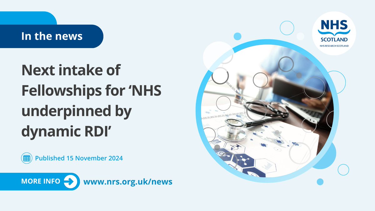 NHS Research Scotland (@nhsresearchscot) on Twitter photo A fresh round of <a href="/CSO_Scotland/">CSO(Health)Scotland</a> Fellowships are open for application, supporting future leaders in research, development, and innovation, and helping to solve NHS challenges. <a href="/UofGRegiusAnna/">Anna Dominiczak</a> <a href="/NHS_Education/">NHS Education for Scotland (NES)</a>
Read about each opportunity on our website 🔗 nhsresearchscotland.org.uk/news/next-inta… A fresh round of <a href="/CSO_Scotland/">CSO(Health)Scotland</a> Fellowships are open for application, supporting future leaders in research, development, and innovation, and helping to solve NHS challenges. <a href="/UofGRegiusAnna/">Anna Dominiczak</a> <a href="/NHS_Education/">NHS Education for Scotland (NES)</a>
Read about each opportunity on our website 🔗 nhsresearchscotland.org.uk/news/next-inta…