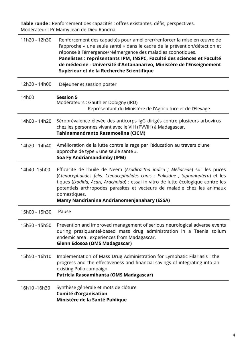 Institut Pasteur Madagascar🇲🇬 (@pasteurmg) on Twitter photo Symposium national sur les maladies zoonotiques organisé par l’IPM : découvrez le programme 👉pasteur.mg/decouvrez-le-p…
📅Dates : du 16 au 18 décembre 2024
📍Lieu : Hôtel Carlton, Antananarivo
#ProjetRISE, <a href="/USAIDMadagascar/">USAID Madagascar</a>, #MaladiesZoonotiques #Symposium Symposium national sur les maladies zoonotiques organisé par l’IPM : découvrez le programme 👉pasteur.mg/decouvrez-le-p…
📅Dates : du 16 au 18 décembre 2024
📍Lieu : Hôtel Carlton, Antananarivo
#ProjetRISE, <a href="/USAIDMadagascar/">USAID Madagascar</a>, #MaladiesZoonotiques #Symposium
