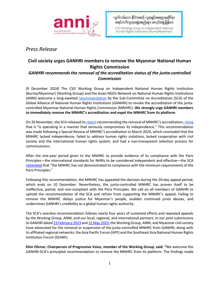 CSO Working Group on NHRI Burma (Myanmar) tweet media
