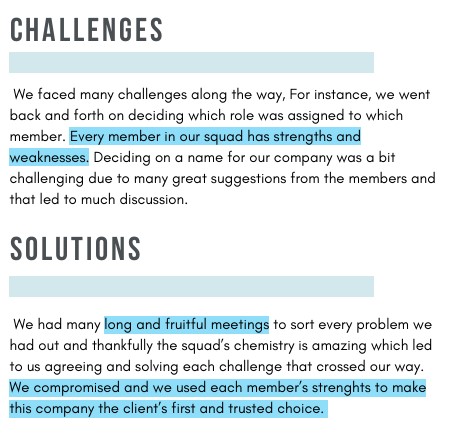 HalahMZSamman's tweet image. "مهارات التواصل الفعال"

اتضحت الرؤية والهدف لدى الفريق:

 "كسب ثقة العميل وضمان استمرارية تعامله مع وكالتنا للترجمة"

فناقش أعضاء فريق WORDNEST نقاط القوة والضعف نقاشات مثمرة لتوزيع المهام توزيعا يحقق الرؤية والهدف (وقد كان!)