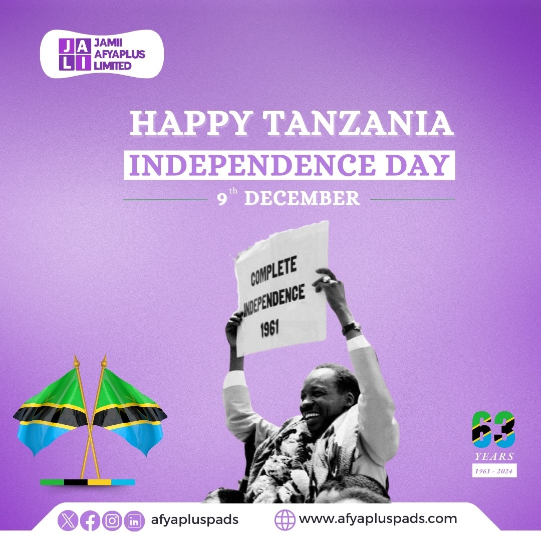 Afyapluspads's tweet photo. Jamii Afyaplus Limited joins all Tanzanians in celebrating 63 years of independence. Together, let’s honor our legacy of unity, peace, and resilience as we build a healthier and sustainable future.

Happy Independence Day, Tanzania!

#Afyaplus #Afyapluspads #Uhuru https://t.co/FdGVXW6JnE