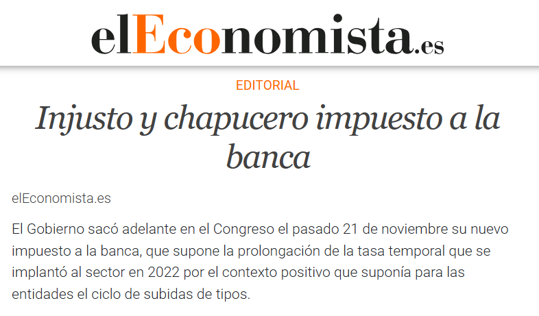 "Injusto impuesto a la banca". Récord de beneficios en lo que va de 2024: 15.287 millones de euros.

- Santander: 6.059 M€ (+16%)
- BBVA: 4.994 M€ (+29%)
- Caixabank: 2.675 M€ (+25%)
- Sabadell: 791 M€ (+40%)
- Bankinter: 474 M€ (13%)
- Unicaja: 292 M€ (+99%)

Injustísimo