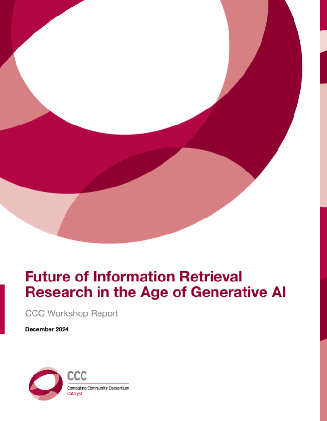 HamedZamani's tweet photo. 📢Exciting announcement: The @compcomcon workshop report on "Future of Information Retrieval Research in the Age of Generative AI" is out! An awesome 39-page report, highlighting short- &amp; long-term research plans for the IR, NLP &amp; AI communities. https://t.co/lioIwUkrE4 https://t.co/UQH3LnCFFA