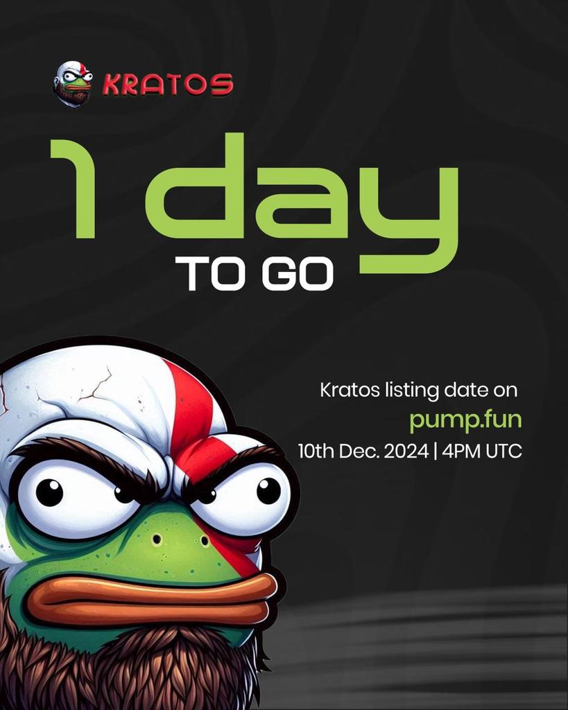 kratos_token1's tweet photo. Only 1️⃣ more day until the greek legend enters the Blockchain! 📆 
Are you ready? ⚔️💥 https://t.co/2L8VlSredE